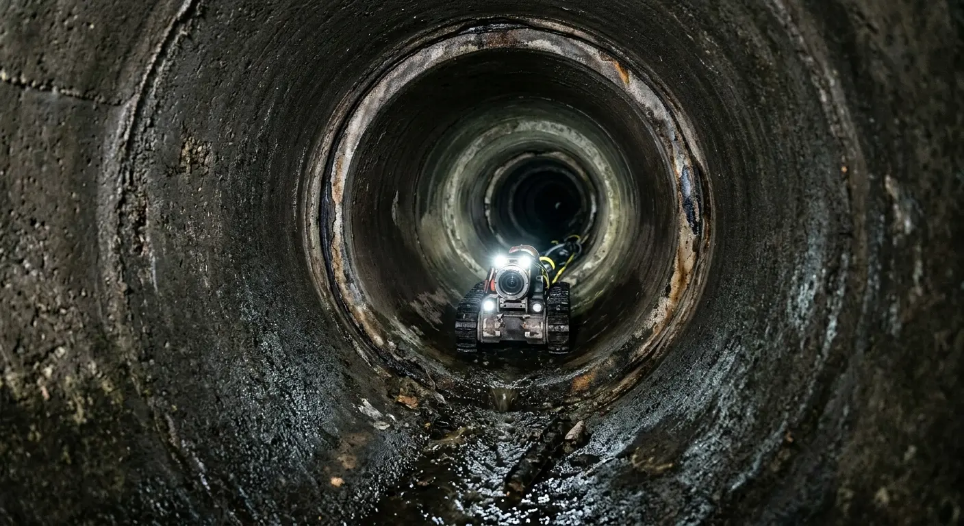 Robotic sewer camera inspecting pipe interior for Sewer Line Cleaning in De Soto